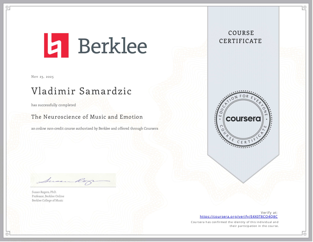 BERKLEE Neuroscience certifcate
